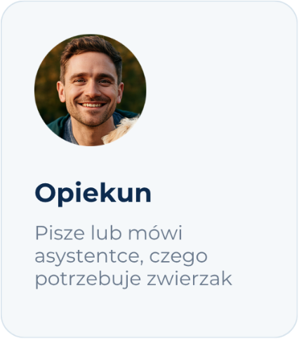 Opiekun pisze lub mówi asystentce, czego potrzebuje zwierzak.